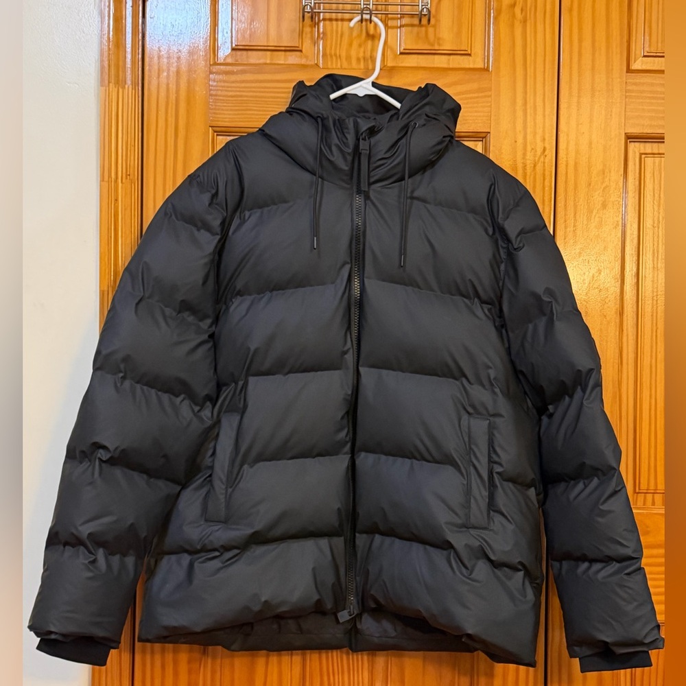 Rains Waterproof Puffer Jacket Black XL Windproof Minimal Down